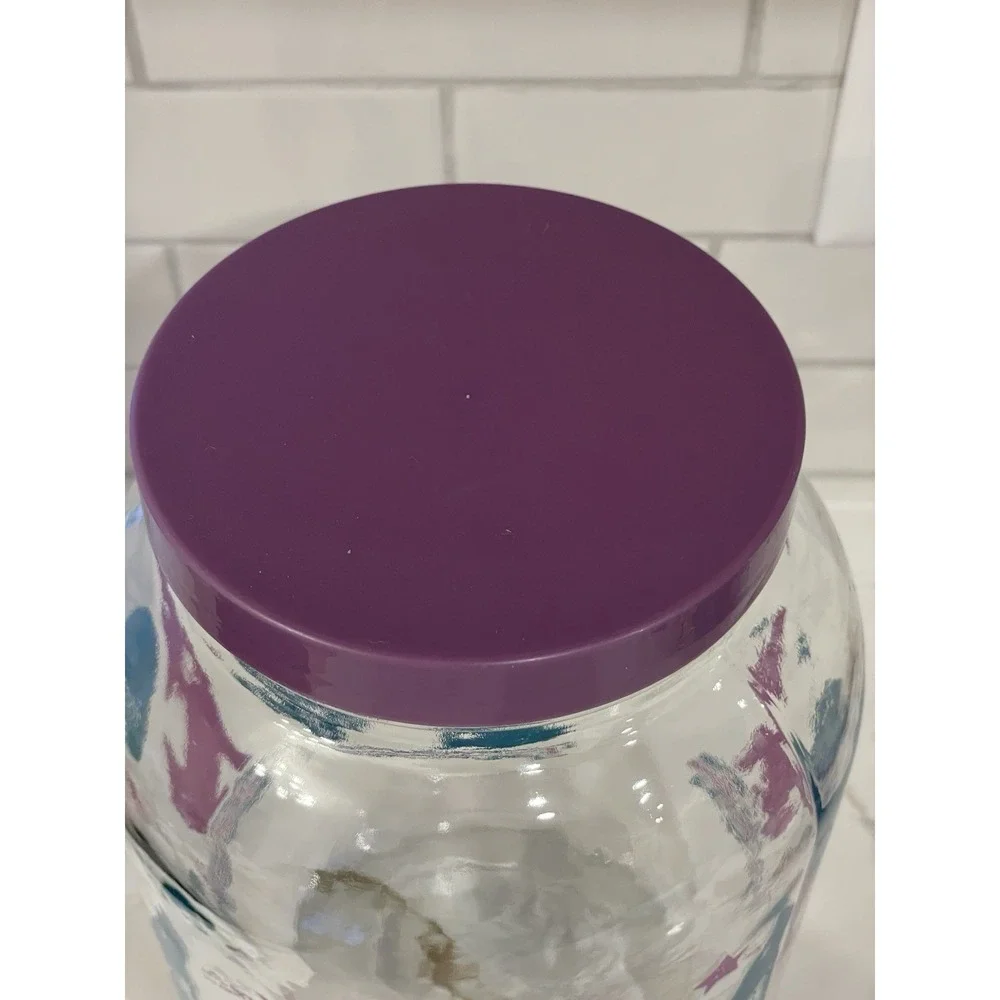 Vintage Southwest Desert Printed Glass Jar Plastic Lid Wide Mouth Large 10 in‎